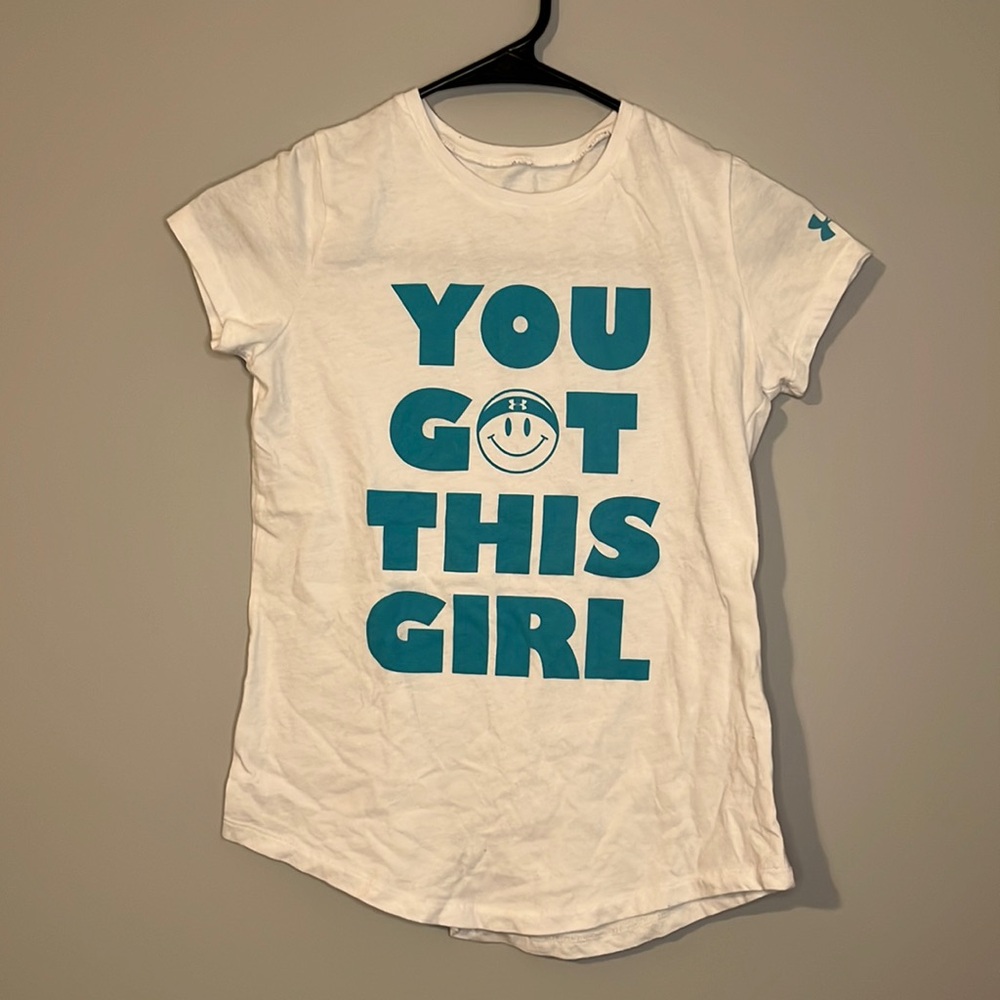 Under Armour White and Teal Short Sleeve Tee